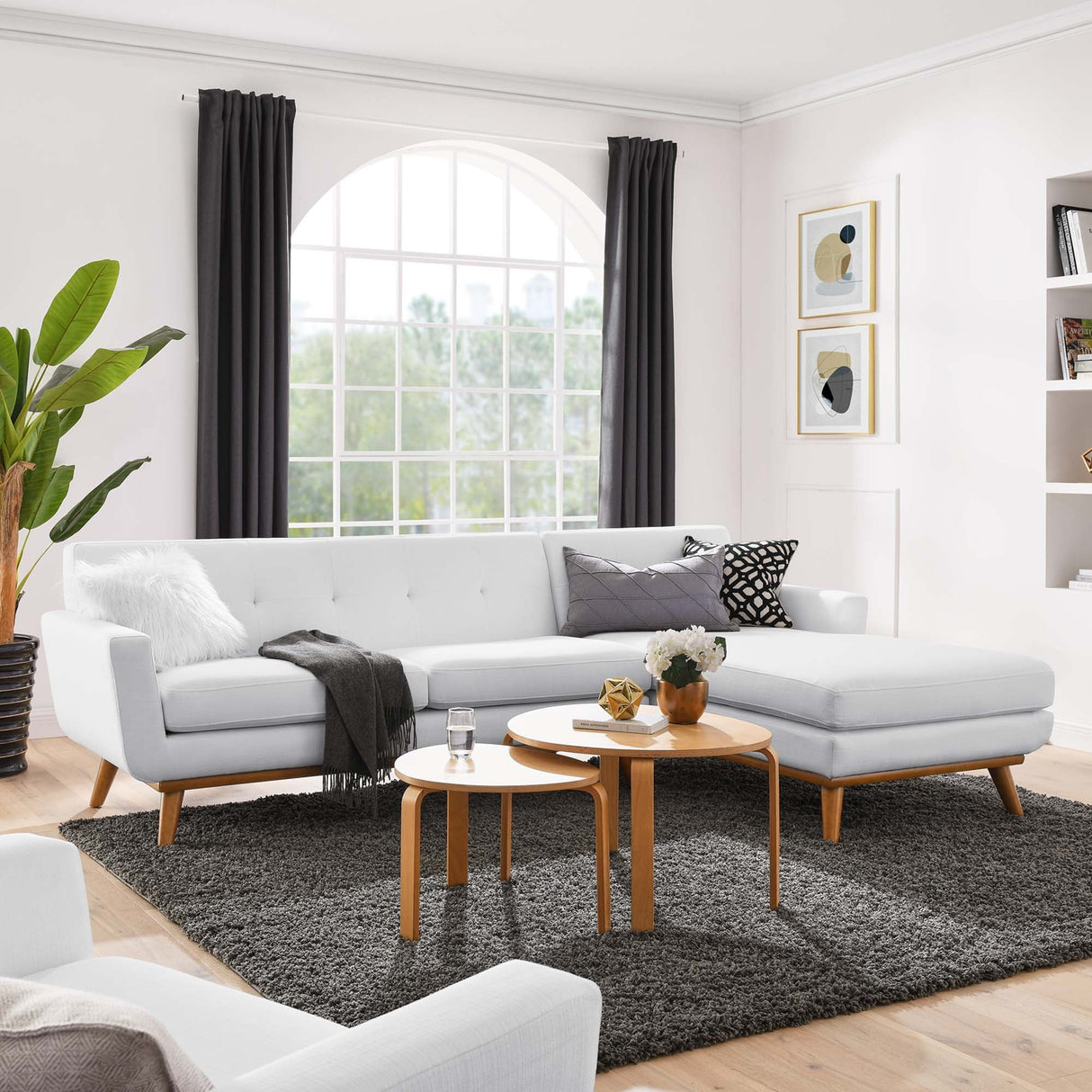 Right-Facing Upholstered Fabric Sectional Sofa - 110 Inch
