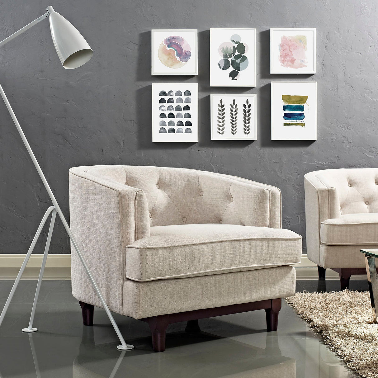 34 Inch Upholstered Fabric Button Tufted Armchair