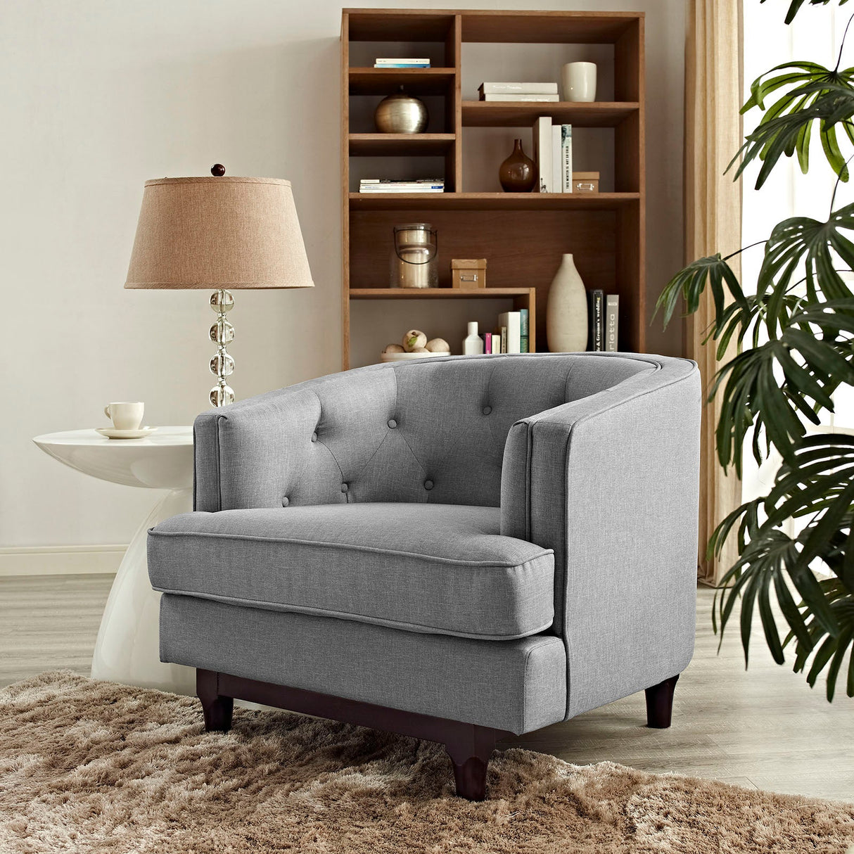 34 Inch Upholstered Fabric Button Tufted Armchair