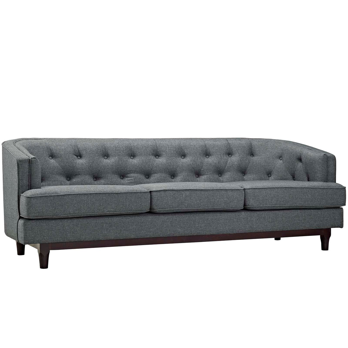 Button-Tufted Fabric Sofa with Walnut Stained Legs