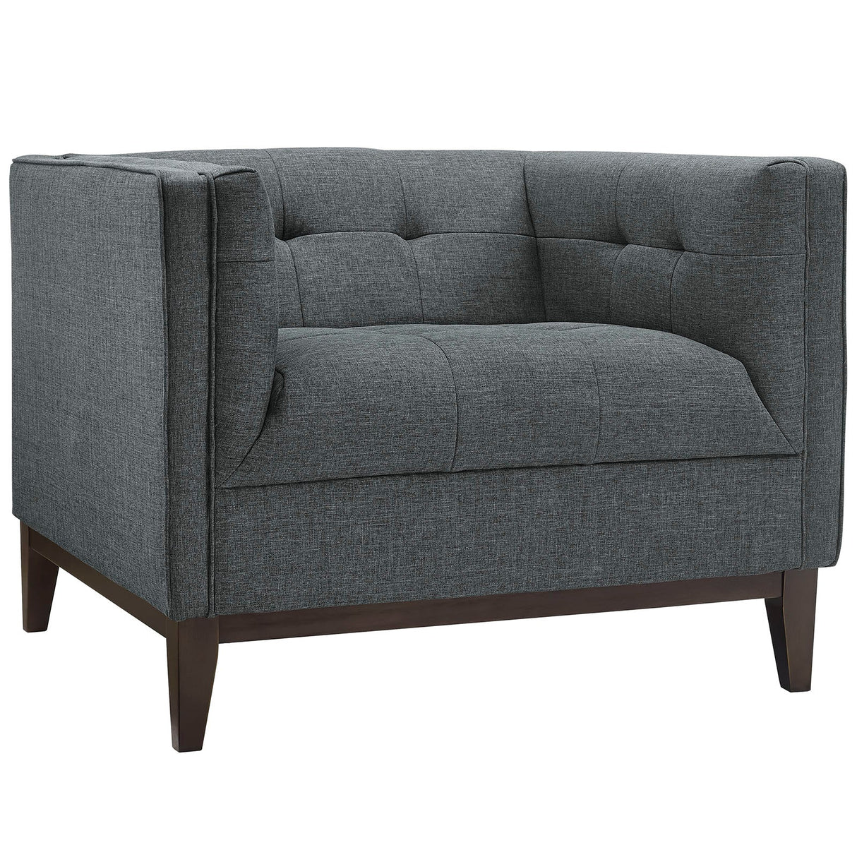 34 Inch Upholstered Fabric Armchair with Central Button Tufting in Gray