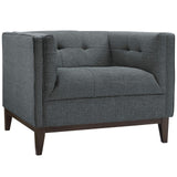 34 Inch Upholstered Fabric Armchair with Central Button Tufting in Gray