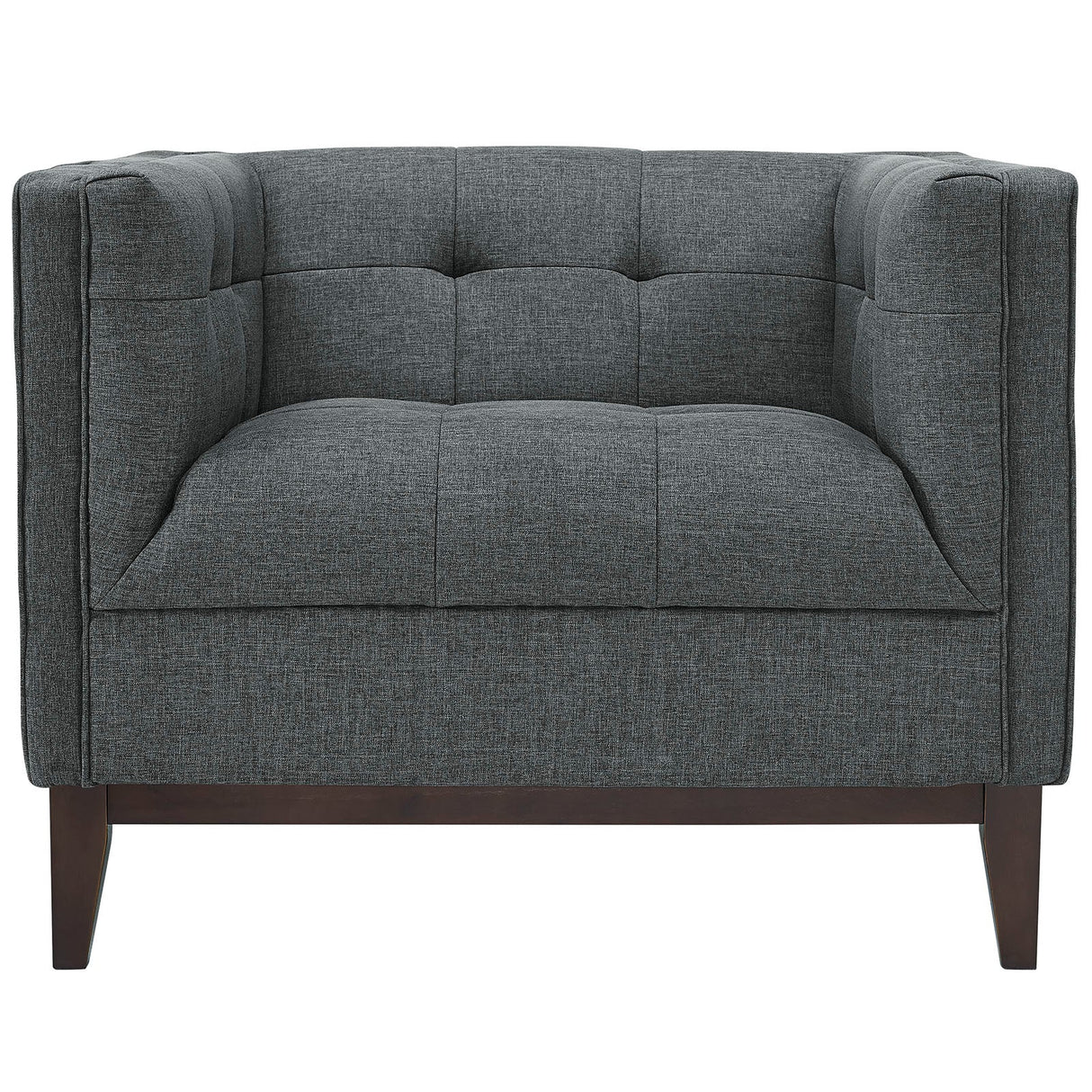 34 Inch Upholstered Fabric Armchair with Central Button Tufting in Gray