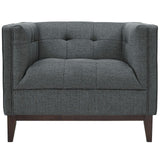 34 Inch Upholstered Fabric Armchair with Central Button Tufting in Gray