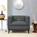 34 Inch Upholstered Fabric Armchair with Central Button Tufting in Gray