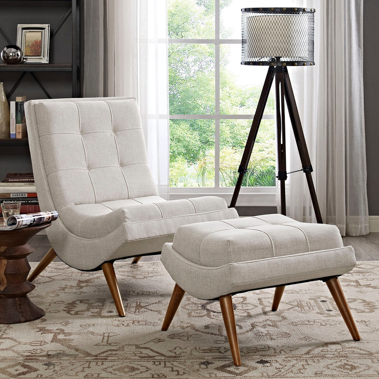 26 Inch Polyester Fabric Lounge Chair and Ottoman