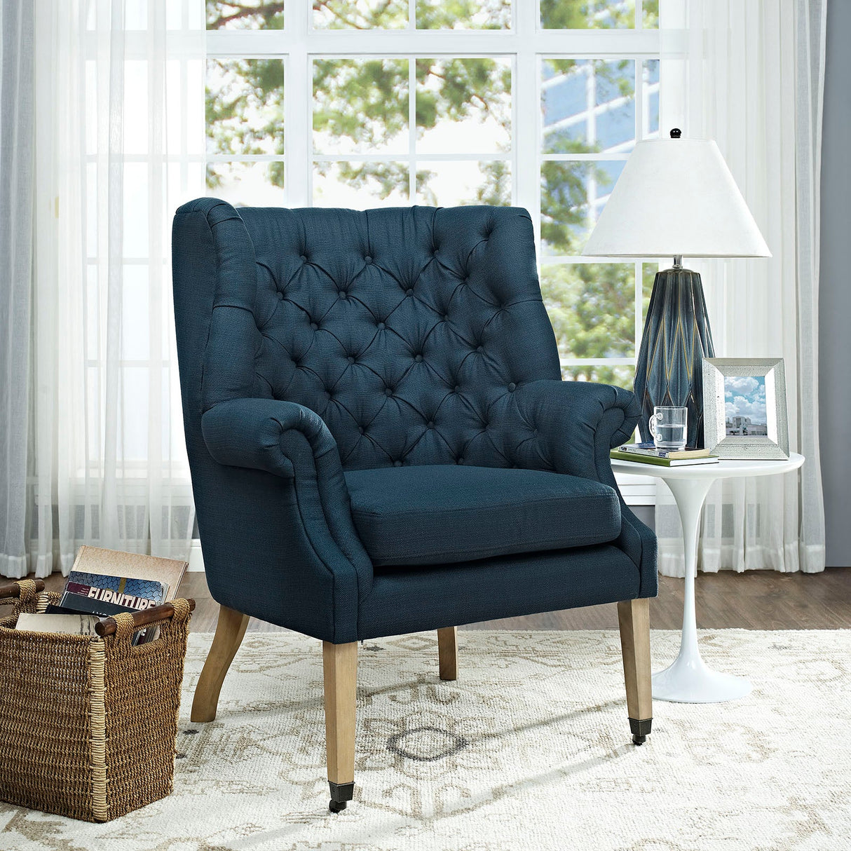 35 Inch Upholstered Fabric Lounge Chair with Front-Leg Casters