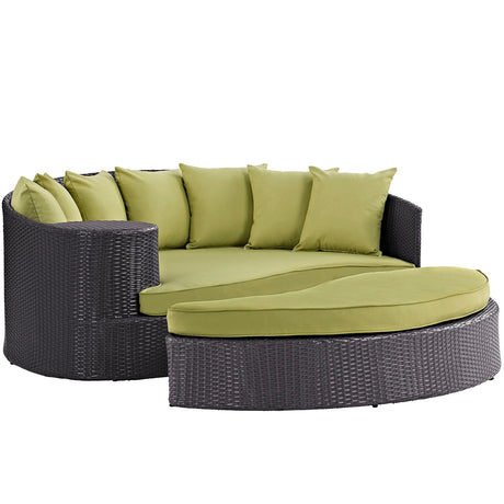 76" Espresso and Peridot Outdoor Rattan Daybed with Ottoman - Outdoor - Alpine Outlets