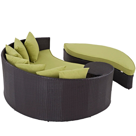 76" Espresso and Peridot Outdoor Rattan Daybed with Ottoman - Outdoor - Alpine Outlets