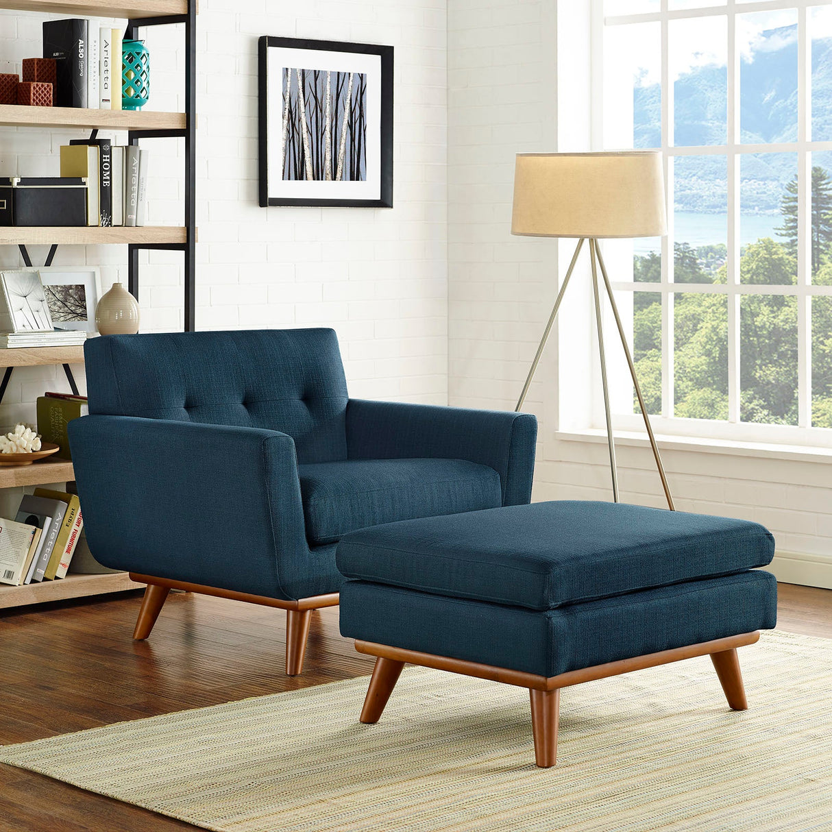 40 Inch Upholstered Fabric Armchair and Ottoman Set