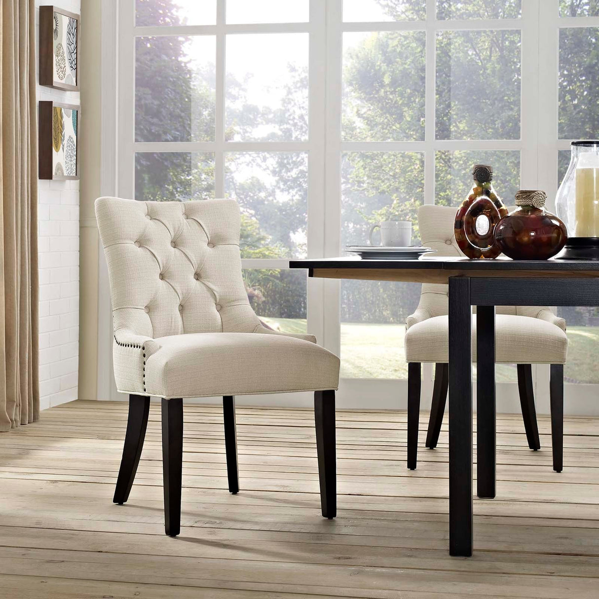Tufted Fabric Dining Chair with Nailhead Trim
