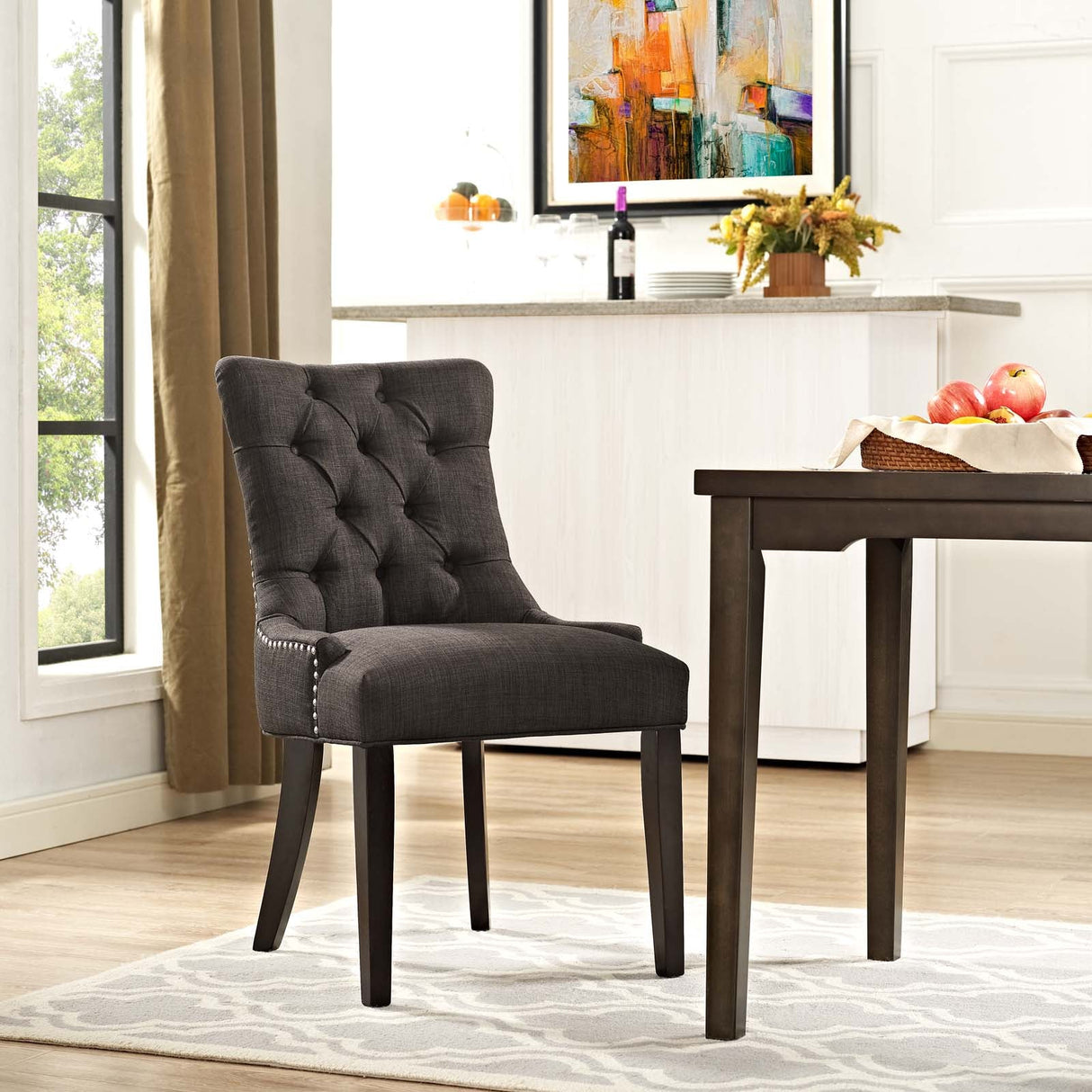 Tufted Fabric Dining Chair with Nailhead Trim