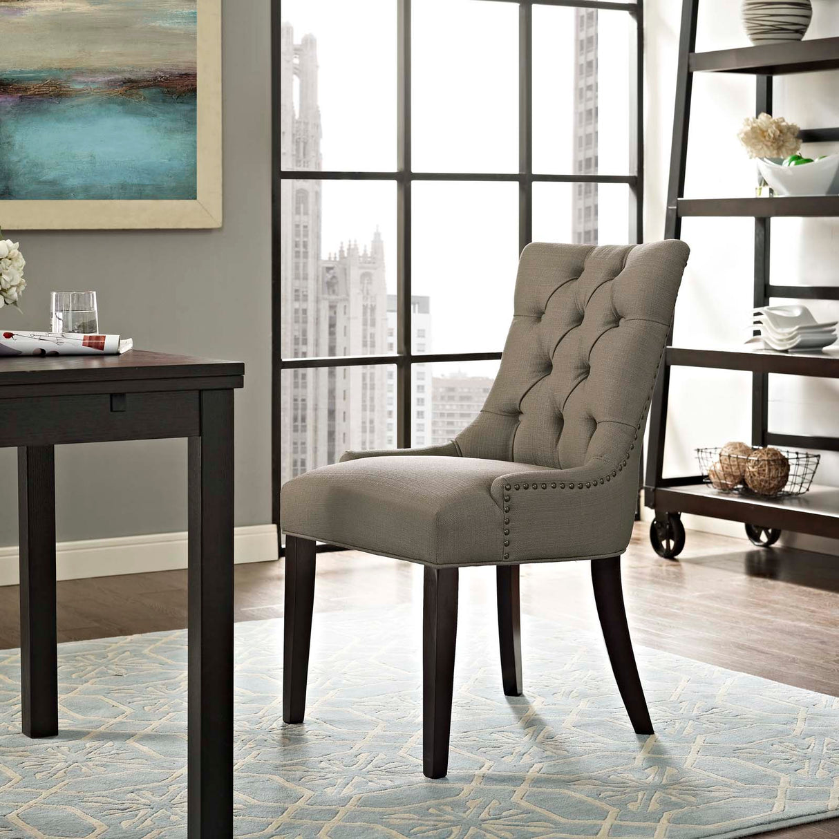 Tufted Fabric Dining Chair with Nailhead Trim
