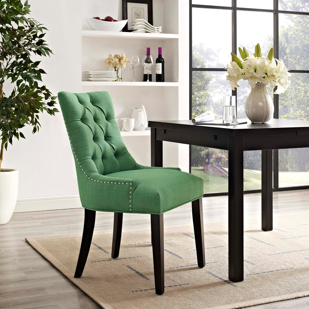 Tufted Fabric Dining Chair with Nailhead Trim