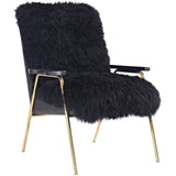 27 Inch Sheepskin Armchair with Solid Oak Armrests and Gold Accents