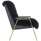 27 Inch Sheepskin Armchair with Solid Oak Armrests and Gold Accents