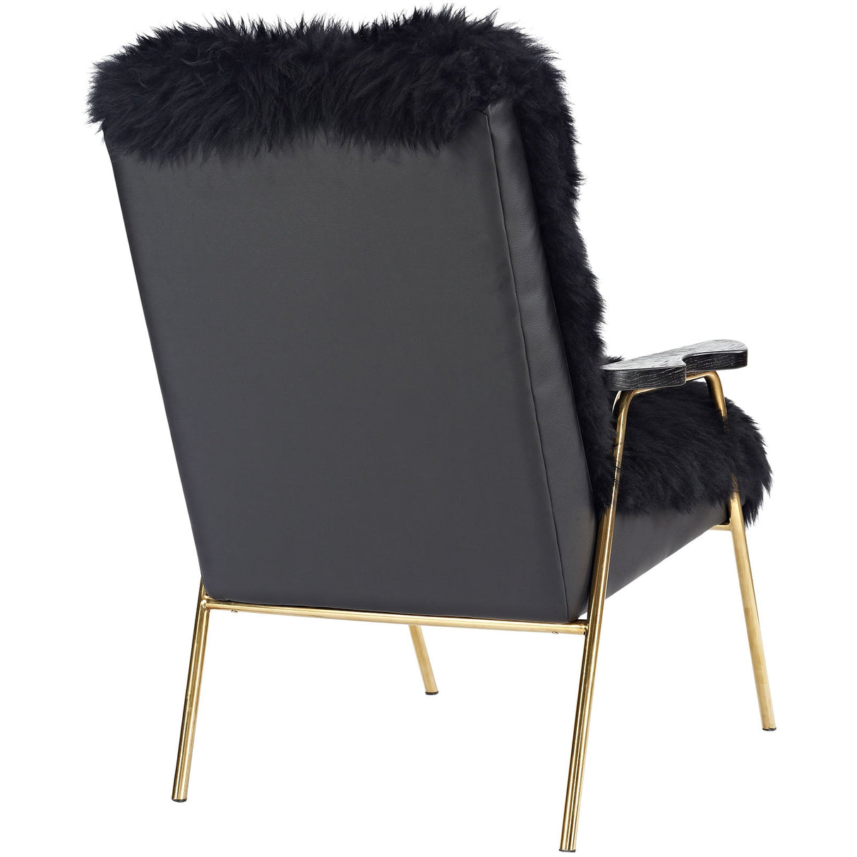 27 Inch Sheepskin Armchair with Solid Oak Armrests and Gold Accents