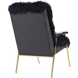 27 Inch Sheepskin Armchair with Solid Oak Armrests and Gold Accents