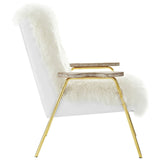 27 Inch Sheepskin Armchair with Solid Oak Armrests and Gold Accents