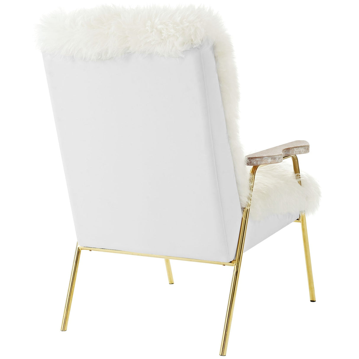 27 Inch Sheepskin Armchair with Solid Oak Armrests and Gold Accents