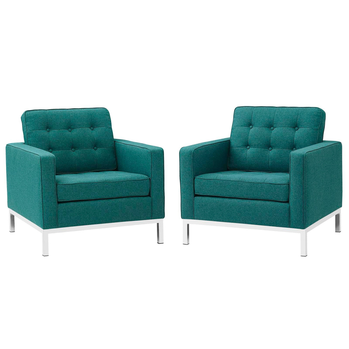 31 Inch Tufted Upholstered Fabric Armchair Set of 2 with Stainless Steel Frames