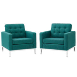 31 Inch Tufted Upholstered Fabric Armchair Set of 2 with Stainless Steel Frames