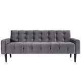 Gently Curved Performance Velvet Sofa with Tufted Button Accents in Gray