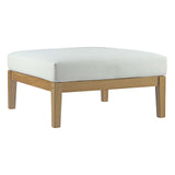 35" Natural White Outdoor Patio Teak Wood Ottoman
