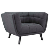36 Inch Button Tufted Upholstered Fabric Armchair in Gray