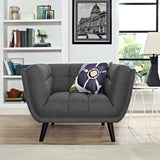 36 Inch Button Tufted Upholstered Fabric Armchair in Gray