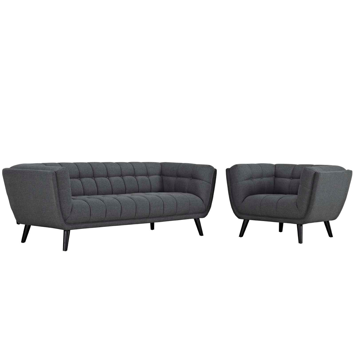 2 Piece 130" Broad Profile Upholstered Fabric Sofa and Armchair Set in Gray