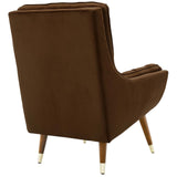 34 Inch Mid-Century Modern Performance Velvet Lounge Chair with Deep Button Tufting and Gold Accents