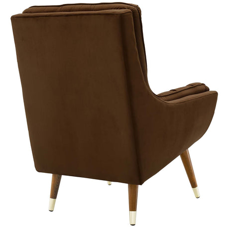 34 Inch Mid-Century Modern Performance Velvet Lounge Chair with Deep Button Tufting and Gold Accents