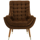 34 Inch Mid-Century Modern Performance Velvet Lounge Chair with Deep Button Tufting and Gold Accents