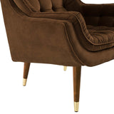 34 Inch Mid-Century Modern Performance Velvet Lounge Chair with Deep Button Tufting and Gold Accents