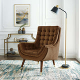 34 Inch Mid-Century Modern Performance Velvet Lounge Chair with Deep Button Tufting and Gold Accents