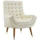 34 Inch Mid-Century Modern Performance Velvet Lounge Chair with Deep Button Tufting and Gold Accents