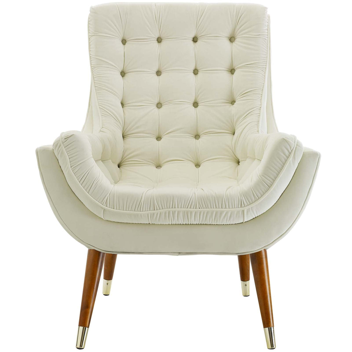 34 Inch Mid-Century Modern Performance Velvet Lounge Chair with Deep Button Tufting and Gold Accents