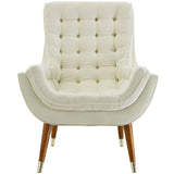 34 Inch Mid-Century Modern Performance Velvet Lounge Chair with Deep Button Tufting and Gold Accents