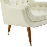 34 Inch Mid-Century Modern Performance Velvet Lounge Chair with Deep Button Tufting and Gold Accents