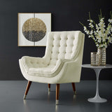 34 Inch Mid-Century Modern Performance Velvet Lounge Chair with Deep Button Tufting and Gold Accents