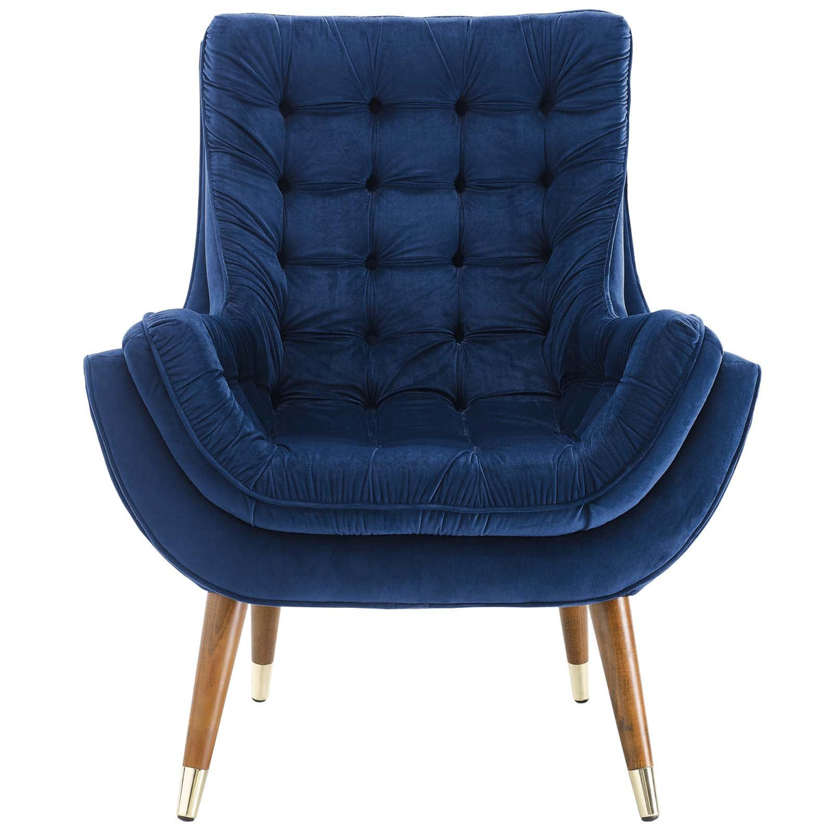 34 Inch Mid-Century Modern Performance Velvet Lounge Chair with Deep Button Tufting and Gold Accents