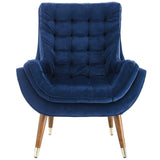 34 Inch Mid-Century Modern Performance Velvet Lounge Chair with Deep Button Tufting and Gold Accents