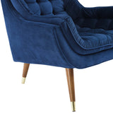 34 Inch Mid-Century Modern Performance Velvet Lounge Chair with Deep Button Tufting and Gold Accents