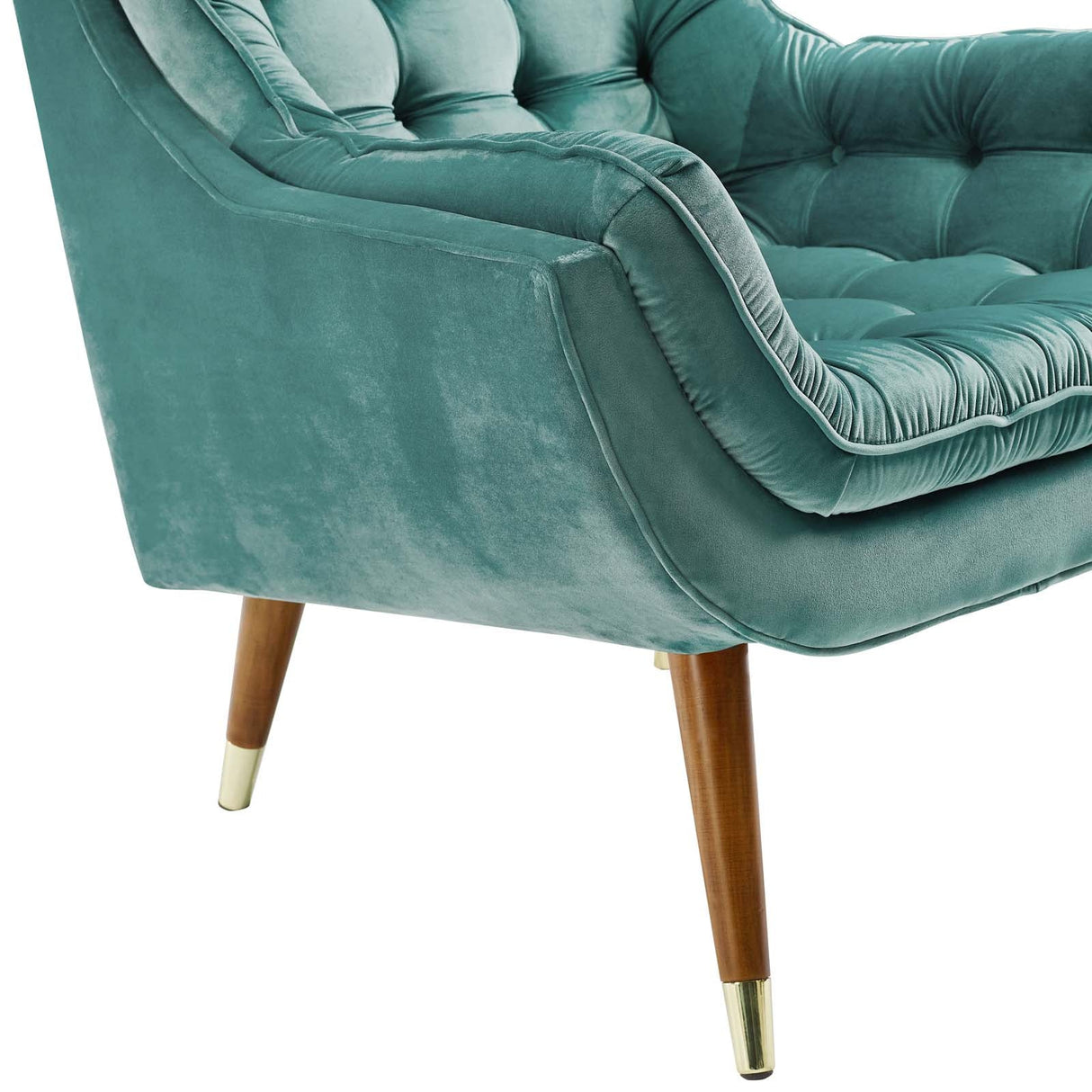 34 Inch Mid-Century Modern Performance Velvet Lounge Chair with Deep Button Tufting and Gold Accents