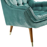 34 Inch Mid-Century Modern Performance Velvet Lounge Chair with Deep Button Tufting and Gold Accents