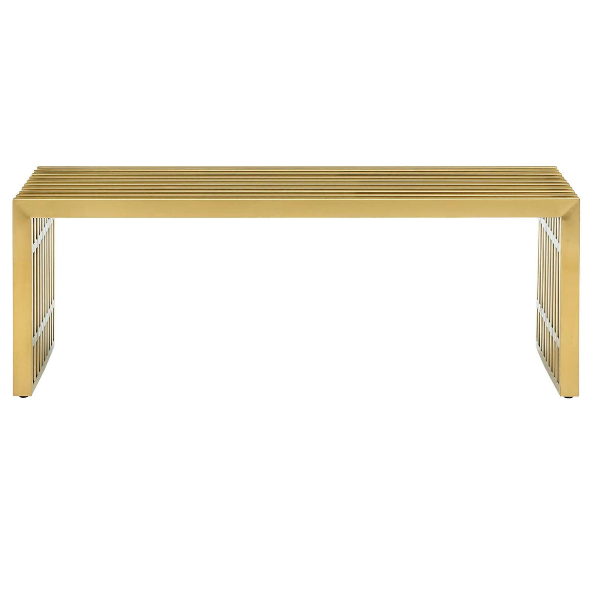 47 Inch Gold Stainless Steel Tubular Bench with Linear Conduit Design