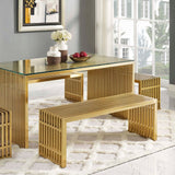 47 Inch Gold Stainless Steel Tubular Bench with Linear Conduit Design