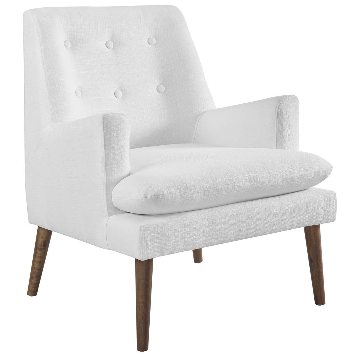 28 Inch Mid-Century Modern Upholstered Fabric Lounge Chair with Button Tufting and Walnut Legs
