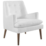28 Inch Mid-Century Modern Upholstered Fabric Lounge Chair with Button Tufting and Walnut Legs